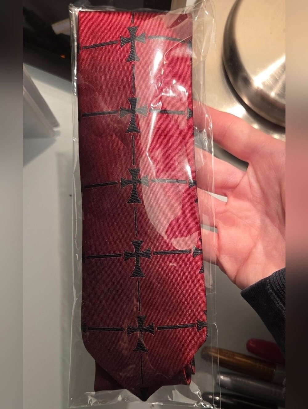 Black Peace Now Red Tie with Crosses